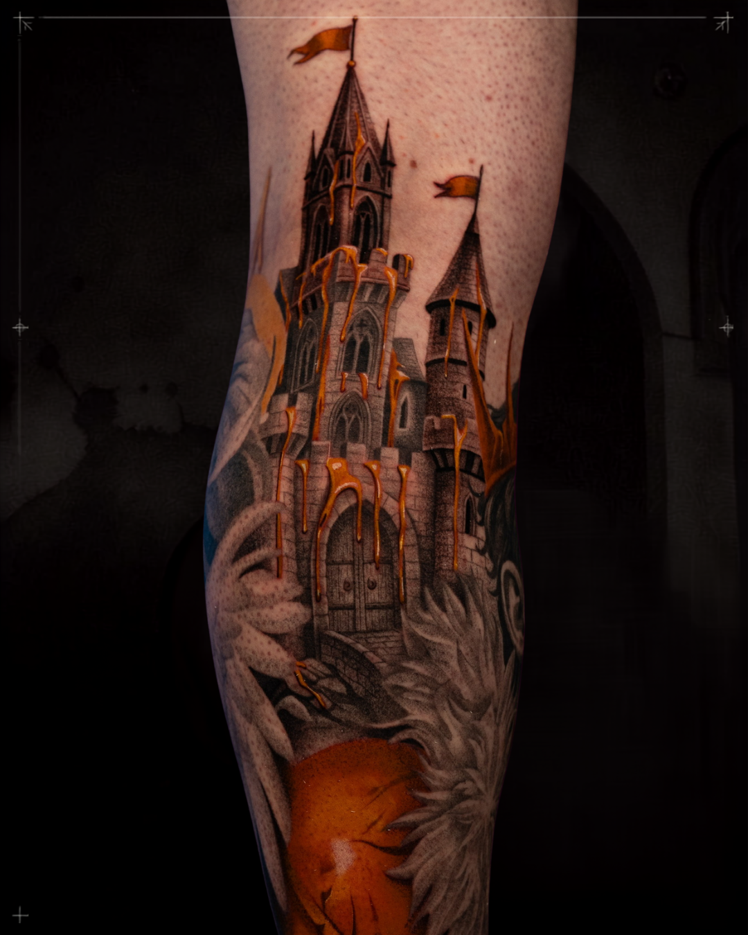 Black and grey realism tattoo by Jon LaFlore, Dallas TX — Castle